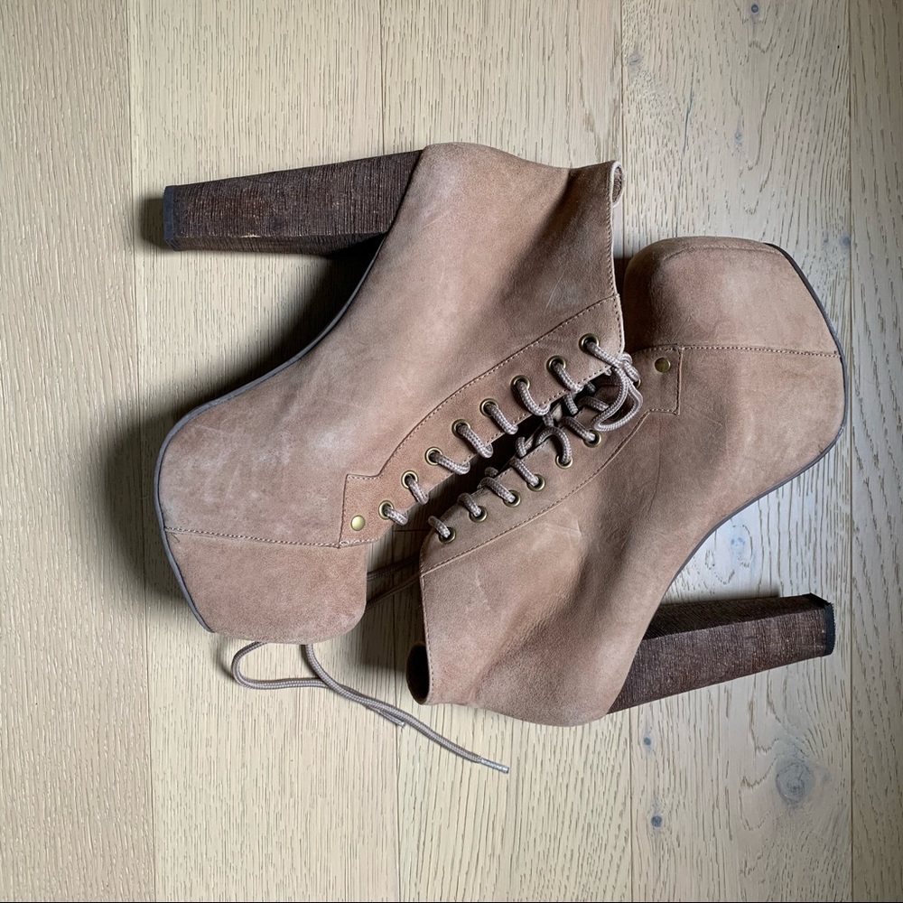 Jeffery Campbell tan suede lita bootie